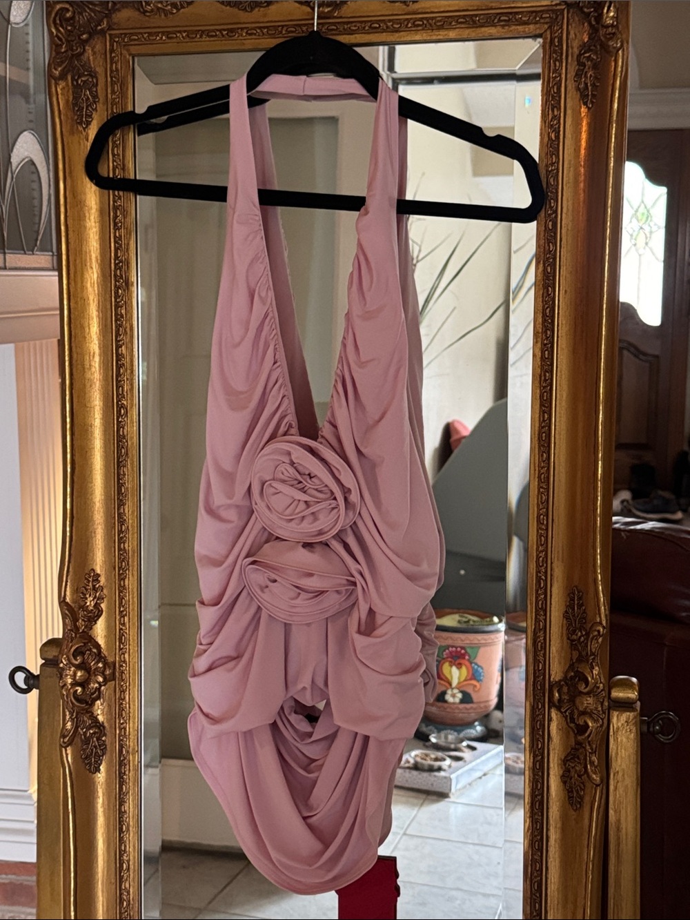 Magda Butrym x H&M Pink Halter Ruched Floral-Detail Top